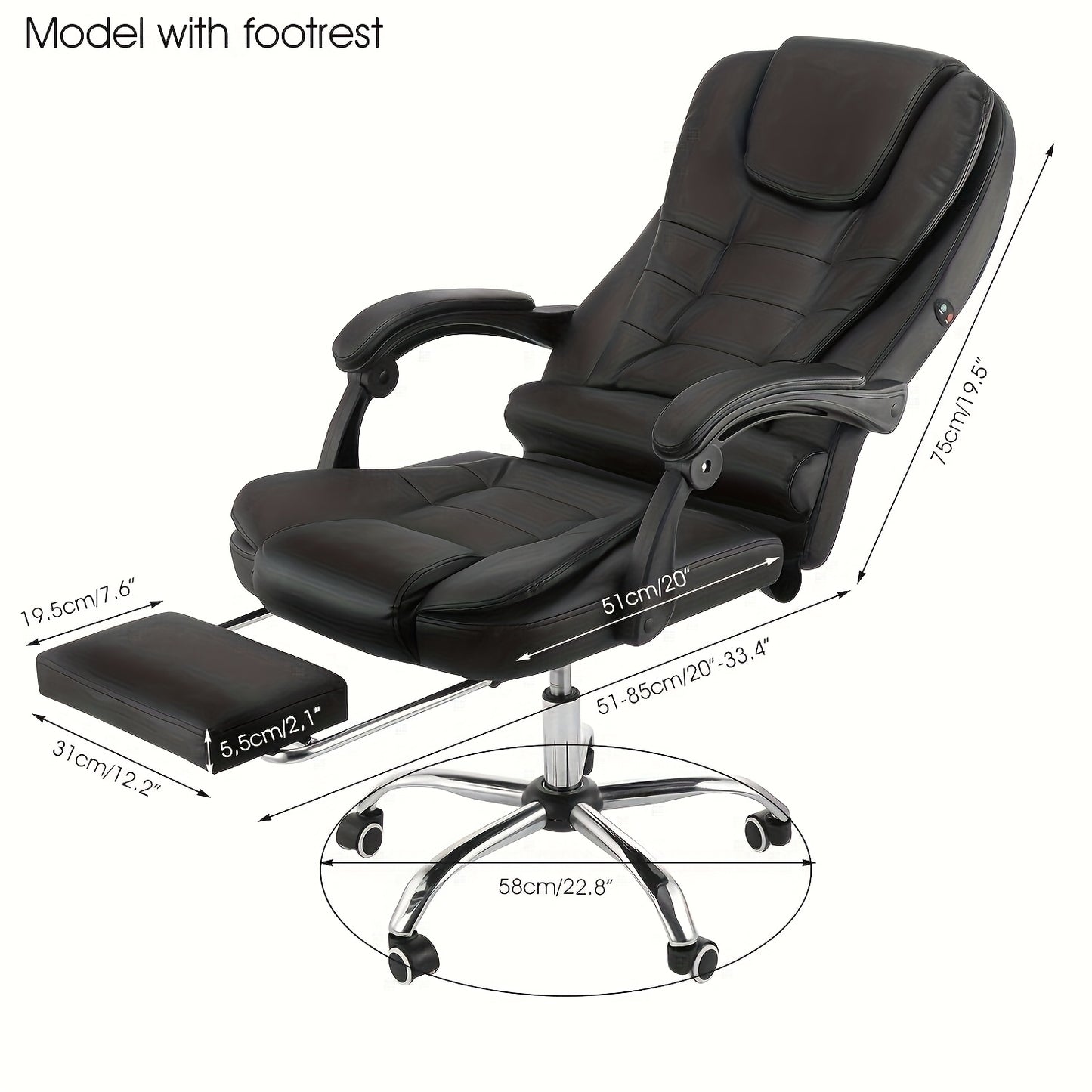 Bureaustoel – Kantoorstoel – Office Chair – Gamestoel – Draaistoel – Verstelbare Rugleuning – Ingebouwde Voetensteun – Ergonomische Rugondersteuning – 360° Draaibaar – Zwart