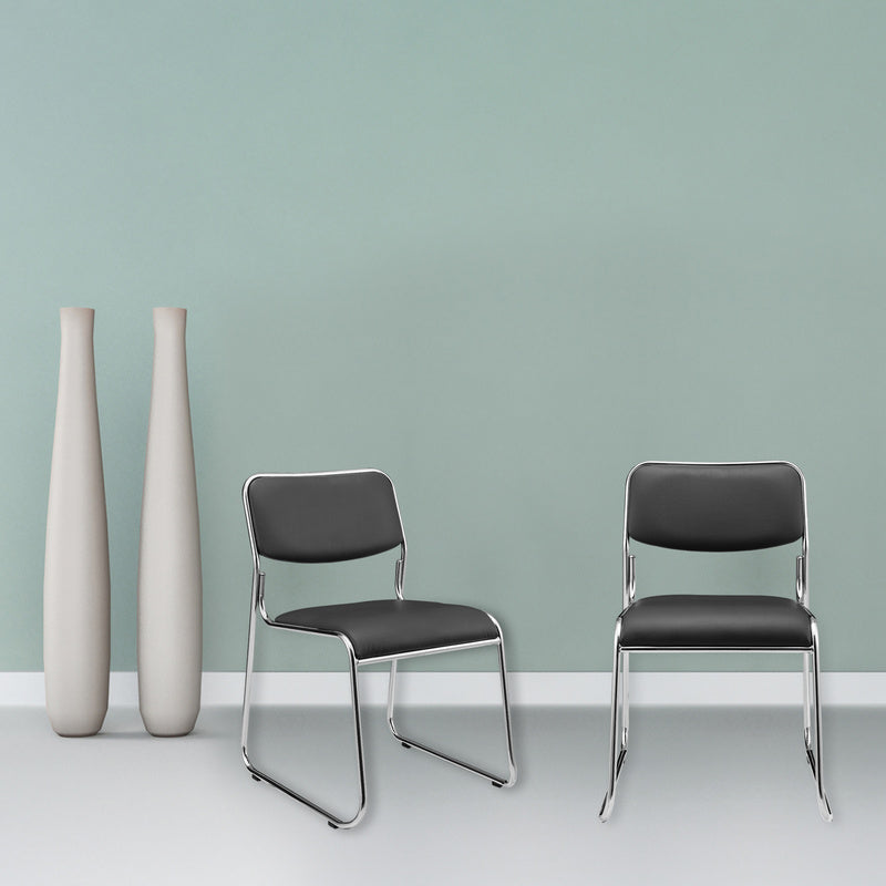 Vergaderstoel – Kantoorstoel – Conferentiestoel – Stapelbare Stoel – Bureaustoel – Ergonomisch Comfort – Kunstleer Zitting met Metalen Frame – Set van 4