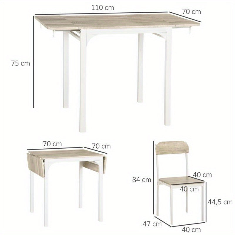 2-Teilige Sitzgruppe, Klappbarer Esstisch Mit 2 Stühlen, Klapptisch, 110 Cm X 70 Cm X 75 Cm, Weiß + Natur, Moderne Küchenmöbel, Schneller Aufbau, Platzsparend, Esstisch Im Landhausstil Geeignet Für Wohnzimmer, Esszimmer,