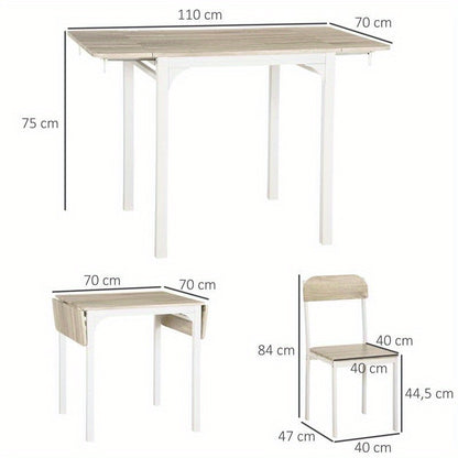 2-Teilige Sitzgruppe, Klappbarer Esstisch Mit 2 Stühlen, Klapptisch, 110 Cm X 70 Cm X 75 Cm, Weiß + Natur, Moderne Küchenmöbel, Schneller Aufbau, Platzsparend, Esstisch Im Landhausstil Geeignet Für Wohnzimmer, Esszimmer,