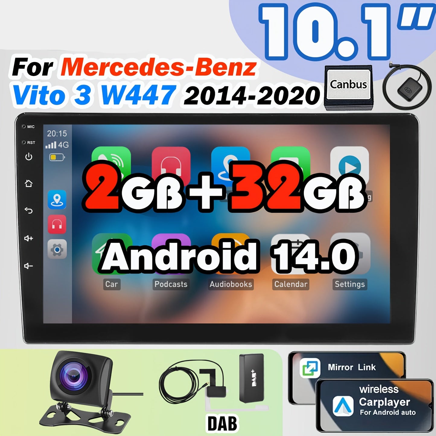 Android Autoradio – Auto Radio – Multimedia Speler – Navigatiesysteem – Car Stereo – 10,1 Inch IPS Touchscreen – Draadloze CarPlay & Android Auto – Met DAB+ & AHD Achteruitrijcamera