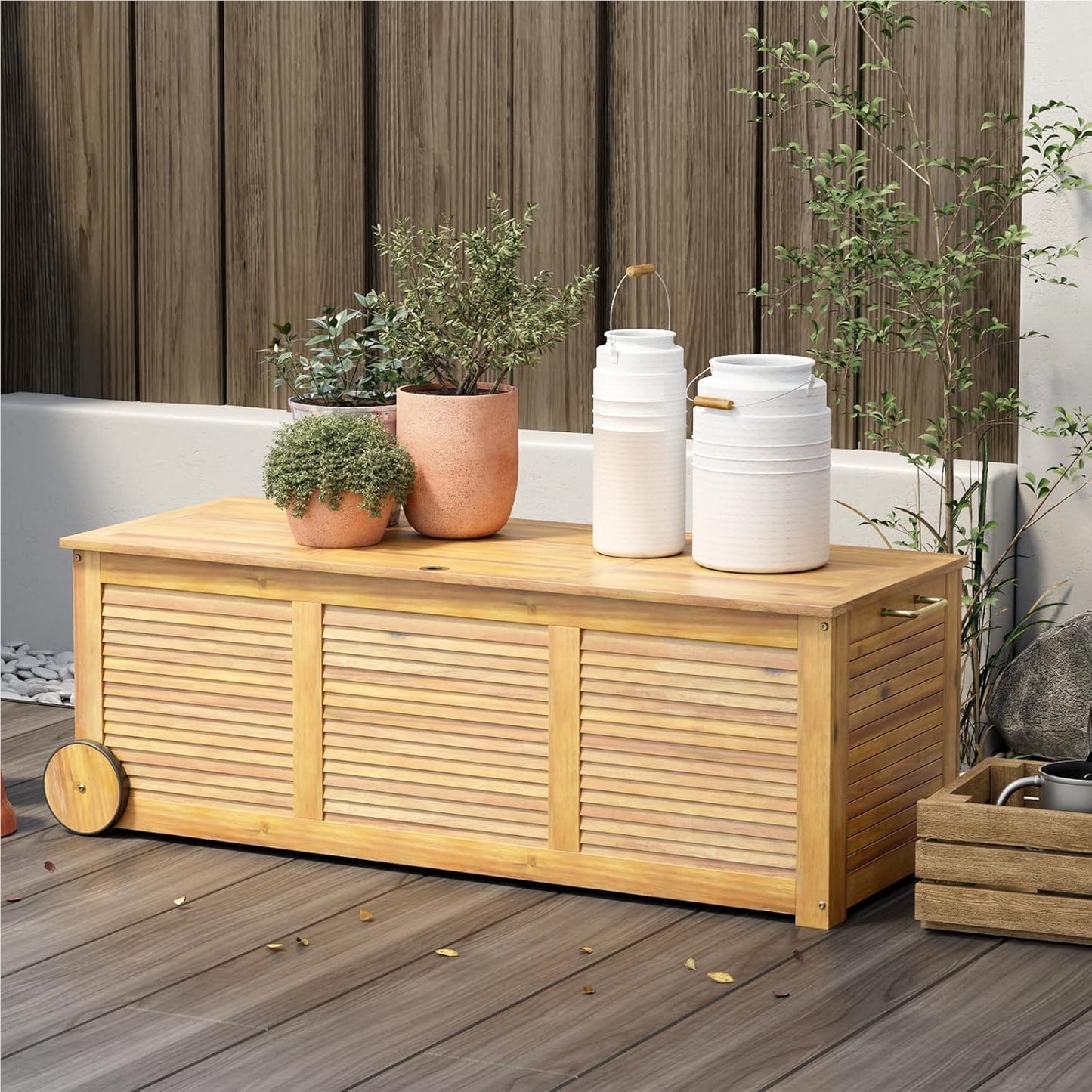 Tuinkist – Tuinopbergbox – Kussenbox – Tuinbox – Opbergdoos – Acacia Hout – 285 Liter – Met Wieltjes en Waterdichte Binnenzak