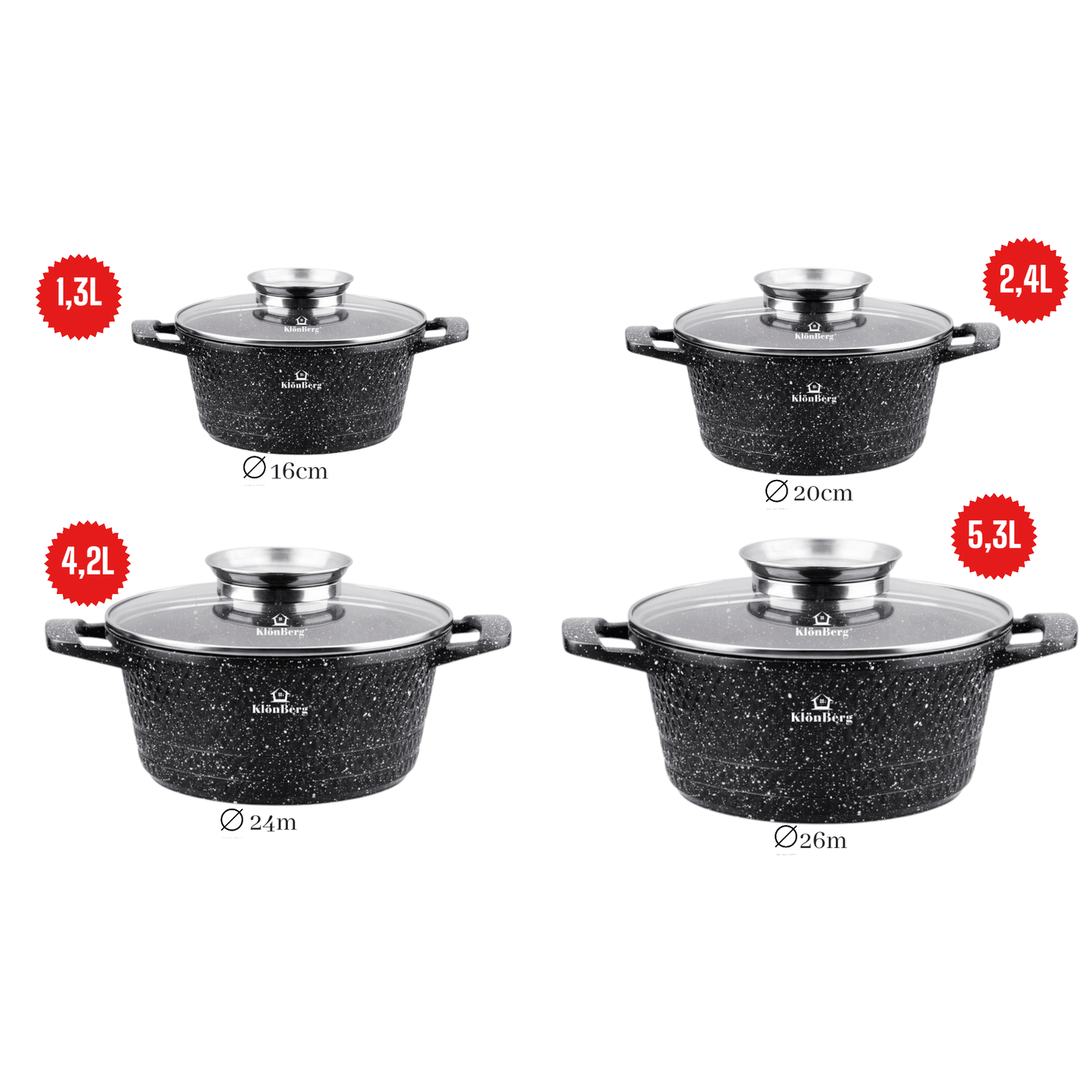 Pannenset – Kookpannen Set – Pan Set – Keukenpannen – Potten Set – 8-Delig Met Deksel – Marmeren Antiaanbaklaag – Geschikt Voor Alle Kookplaten – Inductie – Veilig & Duurzaam