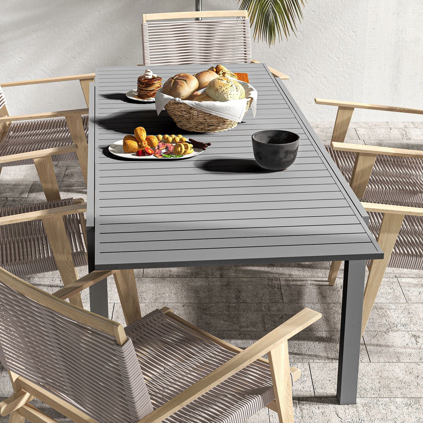 Uitbreidbare Aluminium Tuintafel – Tuinset Tafel – Uitschuifbare Eettafel – Terrastafel – Buiten Tafel – Donkergrijs – 180-240 cm Lengte – Weerbestendig Thermisch Gelakt