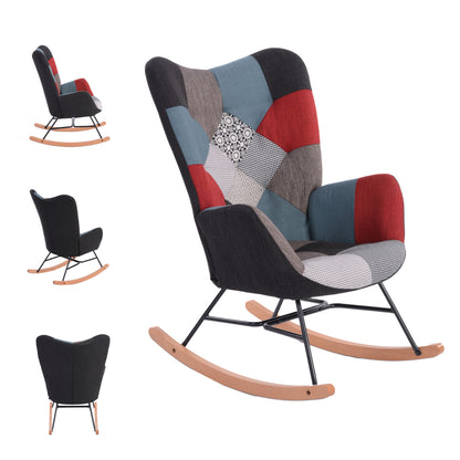 Schommelstoel – Zittingstoel – Relaxstoel – Stoel – Scandinavische Design – Mozaïek Variant – Massief Beukenhout – Metalen Frame – 66x84x97 cm