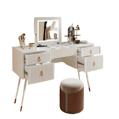Kaptafel – Make-up tafel – Dressoir – Toiletmeubel – Schminktafel – Wit bamboe – Ruime opbergruimte – Verborgen spiegel