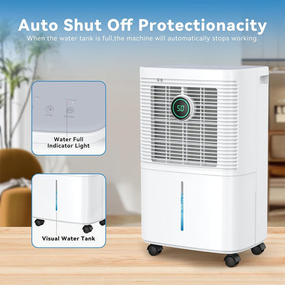 Extra-large Capacity Dehumidifier Featuring A 1.6L Water Tank, Supporting Continuous Operation with A Maximum Daily Dehumidification Capacity Of 12L. Minimalist White Contemporary Design Seamlessly Integrates Into Any Home En