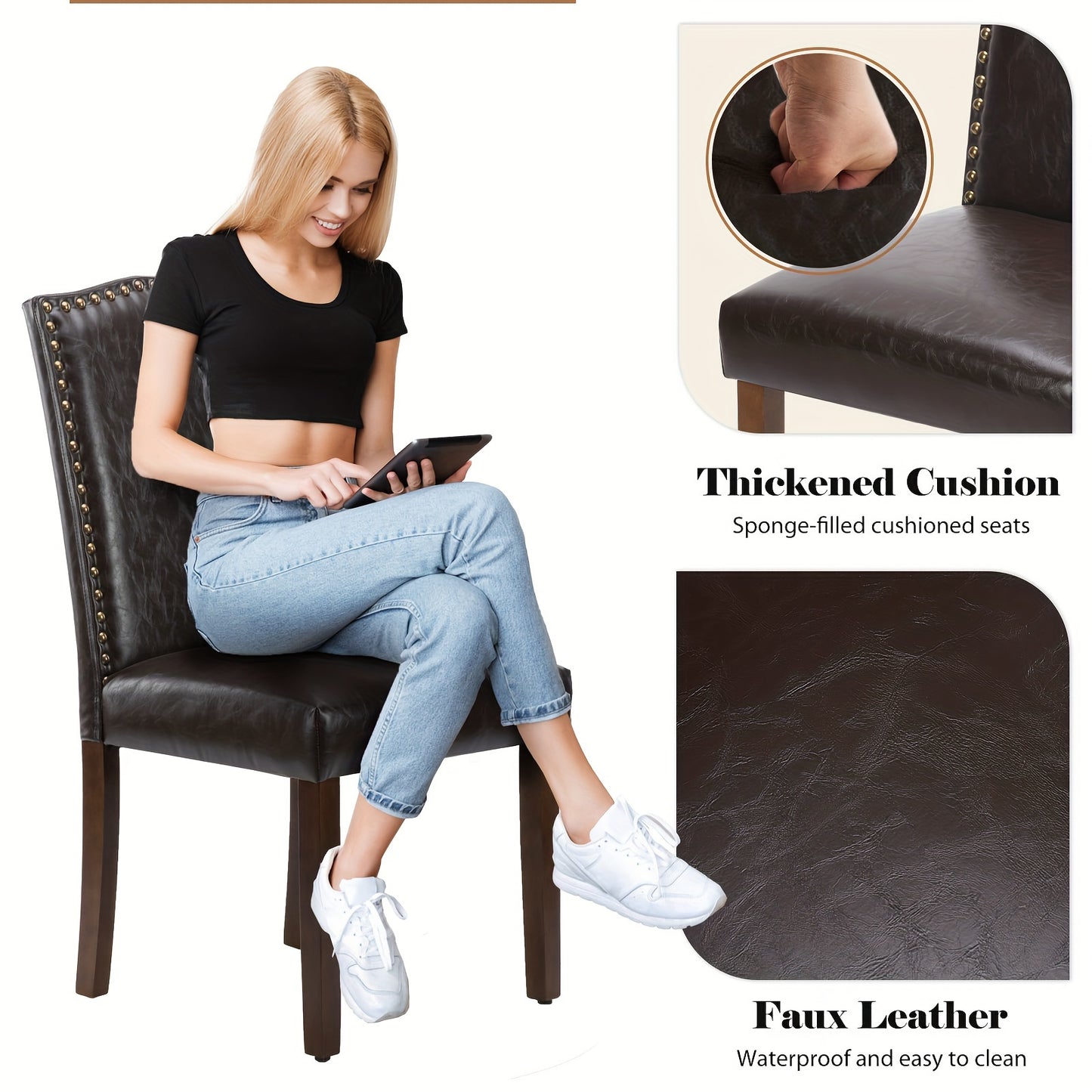 Eetkamerstoelen Set 2 – Stoelen – Kuipstoel – Keukenstoelen – Terrasstoelen – Grijs – Katoenen Bekleding – Stevig Houten Frame