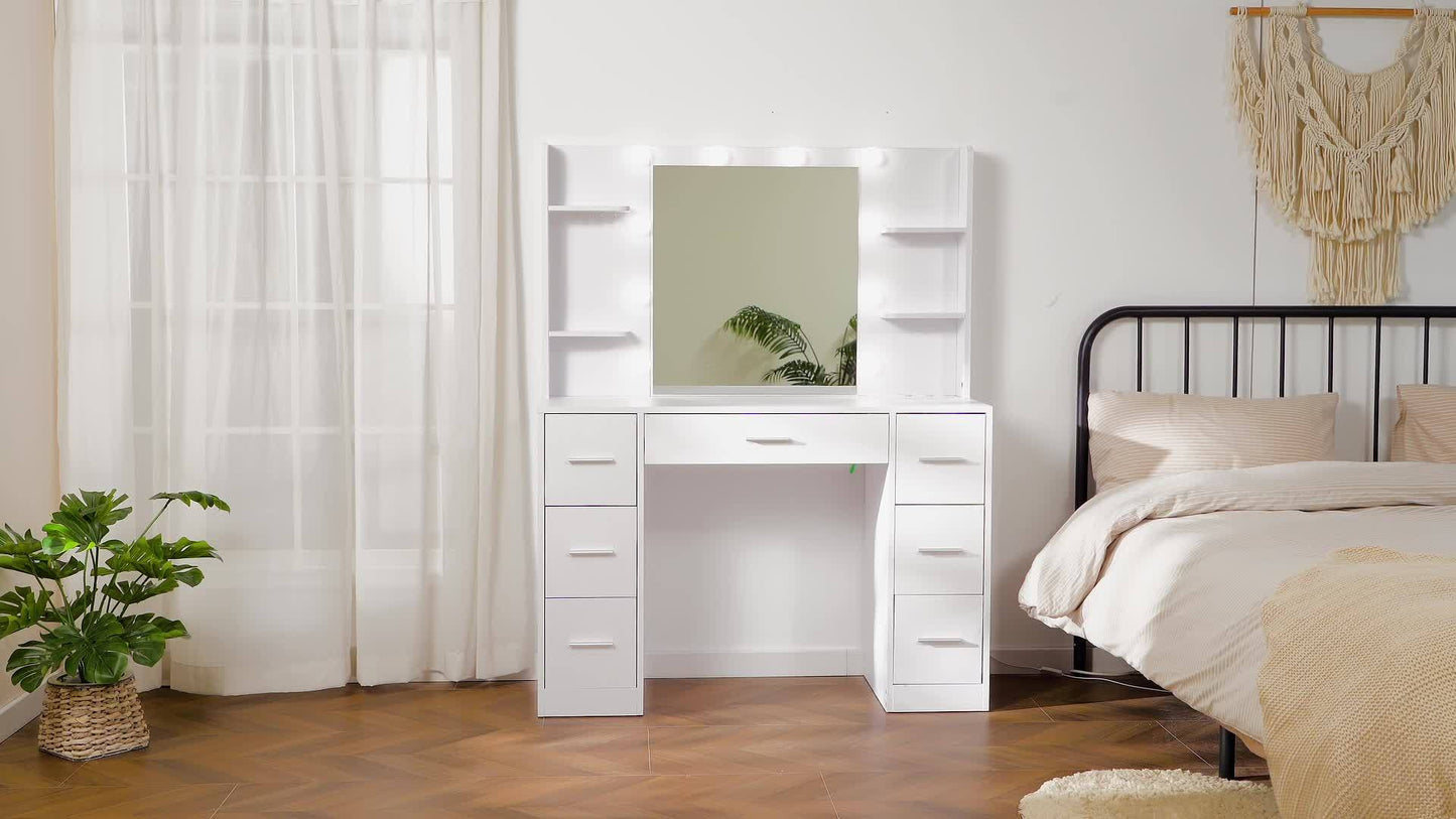 Vanity Dressing Table – Make-up Tafel – Dressing Table Met Spiegel – Make-up Spiegel – Dressing Table – Wit – Grote LED Spiegel – 7 Lades Met Stopcontact