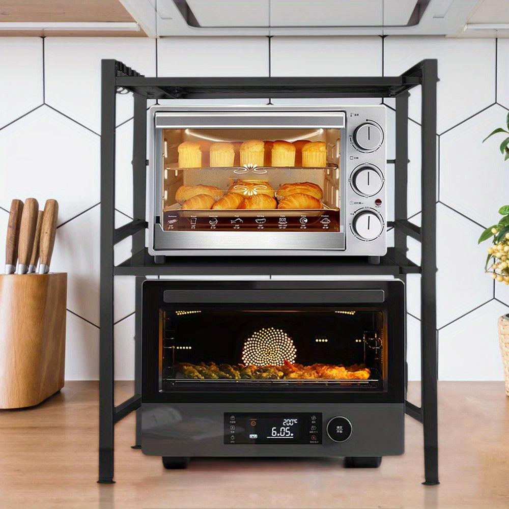 Uittrekbare Keukenkast – Keukenrek – Magnetronrek – Opbergrek – Dubbeldeks Kast – Vrijstaand – Stevig Metaal – Compact Design 64x36,5x78 cm – Witte Afwerking