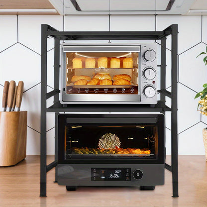 Uittrekbare Keukenkast – Keukenrek – Magnetronrek – Opbergrek – Dubbeldeks Kast – Vrijstaand – Stevig Metaal – Compact Design 64x36,5x78 cm – Witte Afwerking