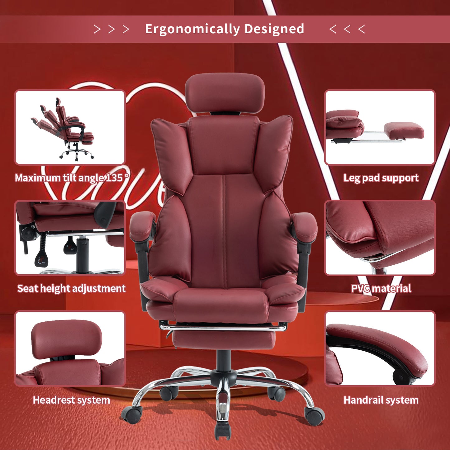 Gamingstoel – Gamestoel – Gaming Chair – Bureaustoel – Game Stoel – Ergonomisch verstelbaar – PU-Leder paars/wit – Zachte schuimvulling – Stevige rugsteun