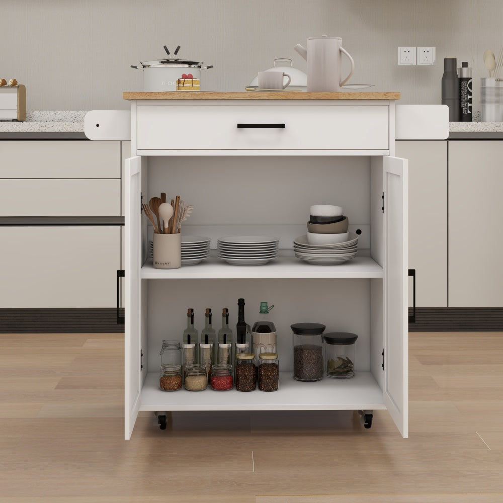 Keukentrolley – Keukenwagen – Serveerwagen – Opbergtrolley – Keukenrek – Mobiel Op Wieltjes – Verstelbare Planken – Handdoekhouder & Kruidenrek – Wit – Modern Design