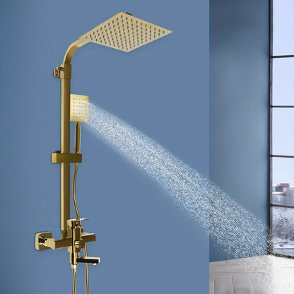 Douche Systeem – Regendouche – Douche Set – Messing Kraan – Verstelbare Douchekolom – Gouden Afwerking – 20x20 cm Regendouche – 1,5 Meter RVS Slang