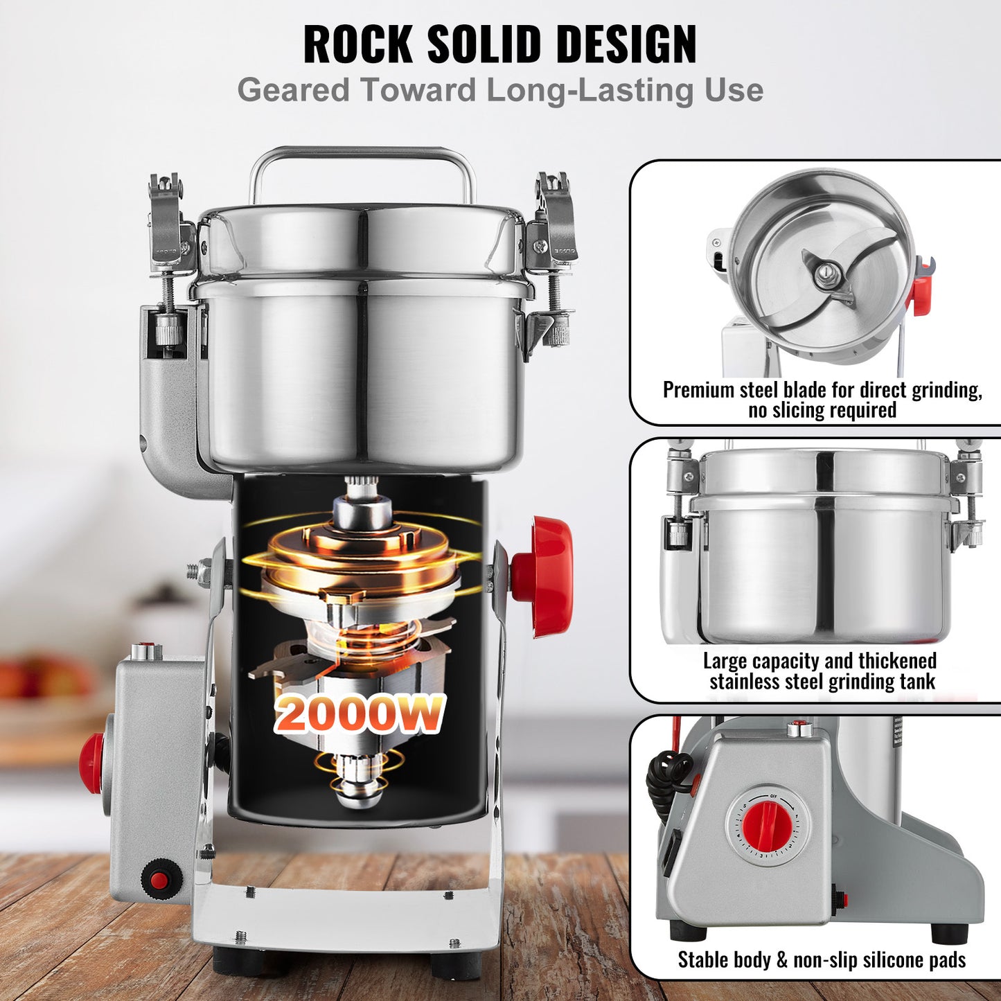 Krachtige Graanmaler – Specerijenmaler – Kruidenmolen – Elektrische Grinder – 2000W Motor – 500 Gram Capaciteit