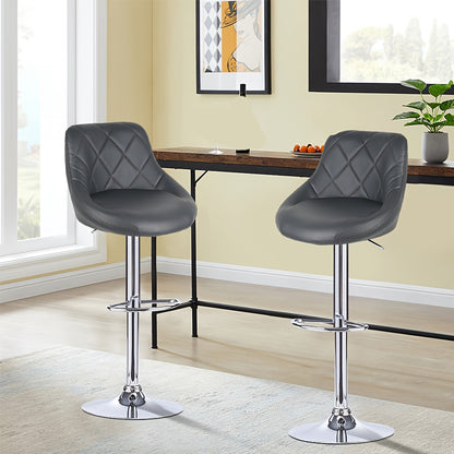 Barstoelen Set 2 – Barkrukken – Keukenstoelen – Lounge Stoelen – Eetkamerstoelen – Verstelbare Hoogte – Met Rugleuning en Voetsteun – Draaibaar – Grijs – 35x38x73 cm