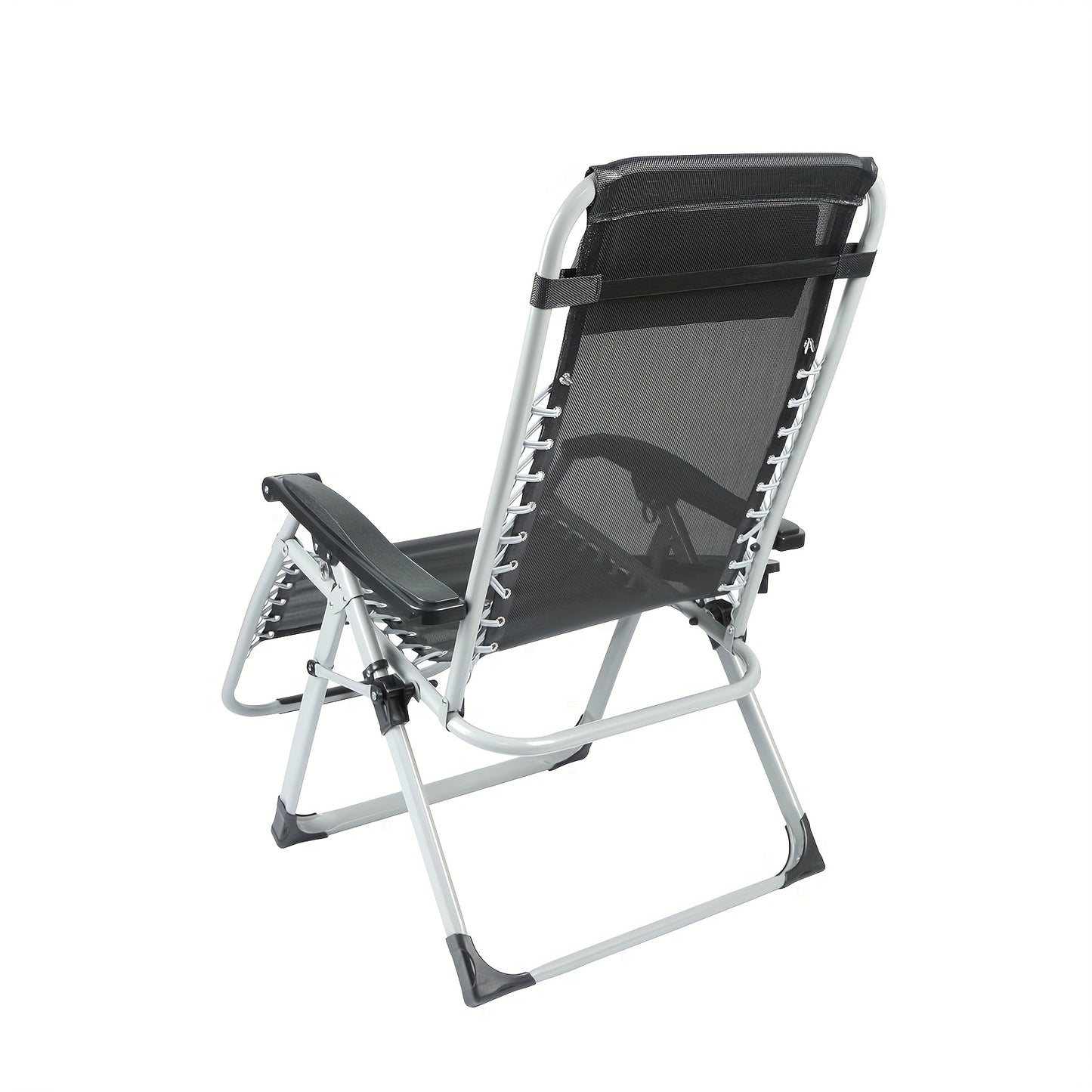 Foldable Space Saving Lounge Chair With Headrest & Side Tray - Oxford Fabric, 60x87x110cm For Patio, Garden, Balcony