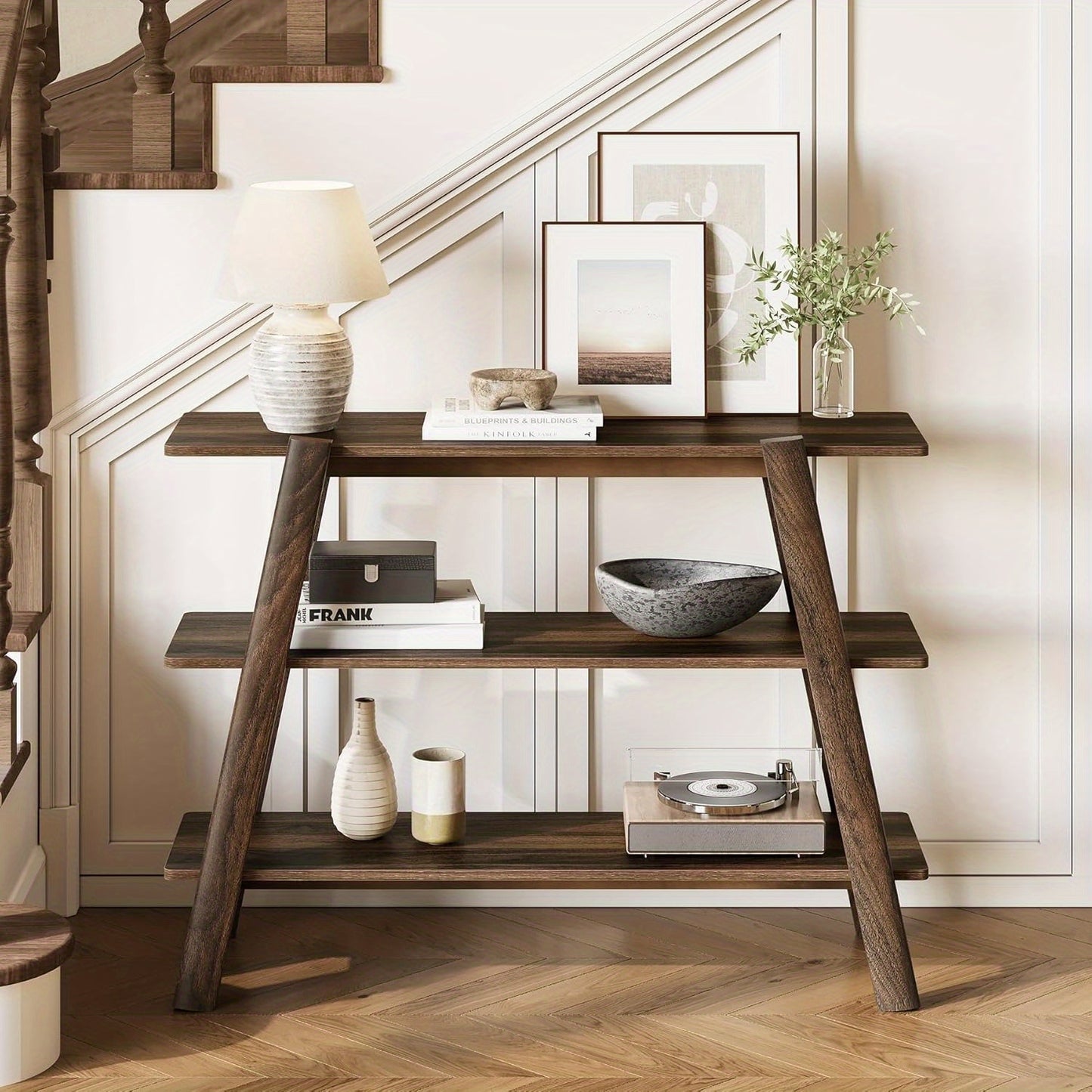Sidetable – Consoletafel – Wandtafel – Haltafel – Sofa tafel – Smal ontwerp met 3 open planken – Duurzaam houtlook materiaal