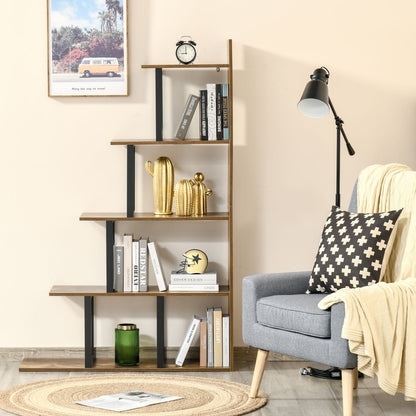 Trapvormige Boekenkast – Boekenkast Industrieel – Open Kasten – Roomdivider – Vakkenkast – Robuust Hout – 5 Niveaus – 102x30x160 cm – Rustieke Bruin