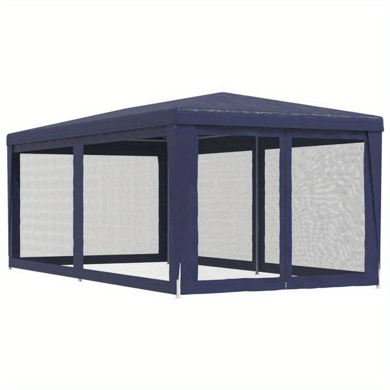 Party Tent with 6 Mesh Side Walls, Measuring 3X6 Meters, in Blue HDPE.
