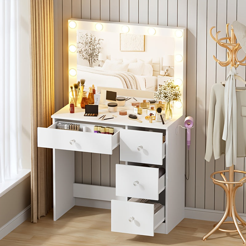 Make-up Tafel – Make-up Bureau – Schminktafel – Kaptafel – Kosmetiektafel – Wit – 135 cm Breed Werkblad – Haardrogerhouder Inclusief