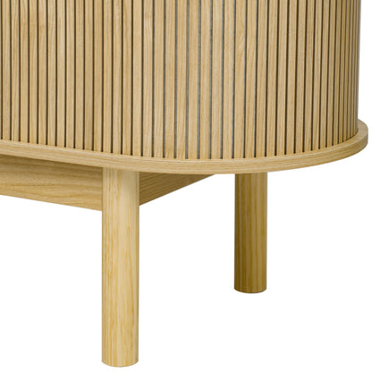 Dressoir – Buffet – Sideboard – Keukenkast – Opbergkast – Retro Modern Design – Metaal Met Lichte Eikenlook – Schuifdeuren & Verstelbare Planken – 138 cm Breed – Pine-Look Poten