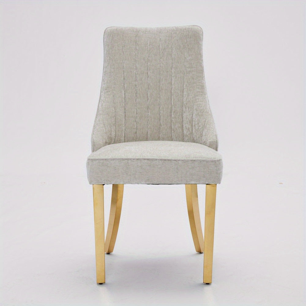 Eetkamerstoel – Stoel – Kuipstoel – Keukenstoel – Dining Chair – Luxe Beige Chenille Bekleed – Gouden Metalen Frame Met Drievoudige Veerkracht & Stevige Rugleuning
