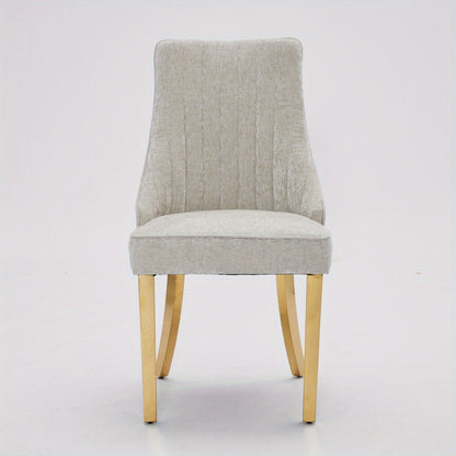 Eetkamerstoel – Stoel – Kuipstoel – Keukenstoel – Dining Chair – Luxe Beige Chenille Bekleed – Gouden Metalen Frame Met Drievoudige Veerkracht & Stevige Rugleuning