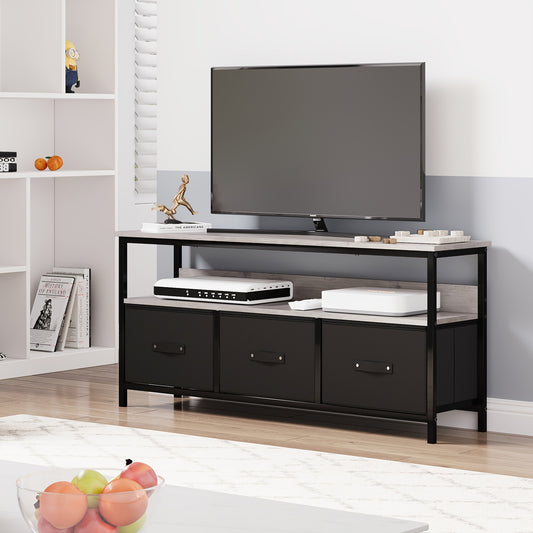tv-meubel – tv-kast – entertainmentmeubel – media-meubel – dressoir – 139,7 cm – MDF en metaal – grijs met zwarte accenten