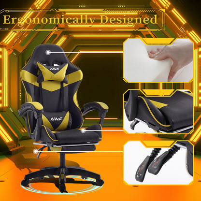 Gamingstoel – Gamestoel – Gaming Chair – Bureaustoel – Game Stoel – Ergonomisch – PU Leer – Verstelbare Rugleuning met Voetensteun – Lendensteun