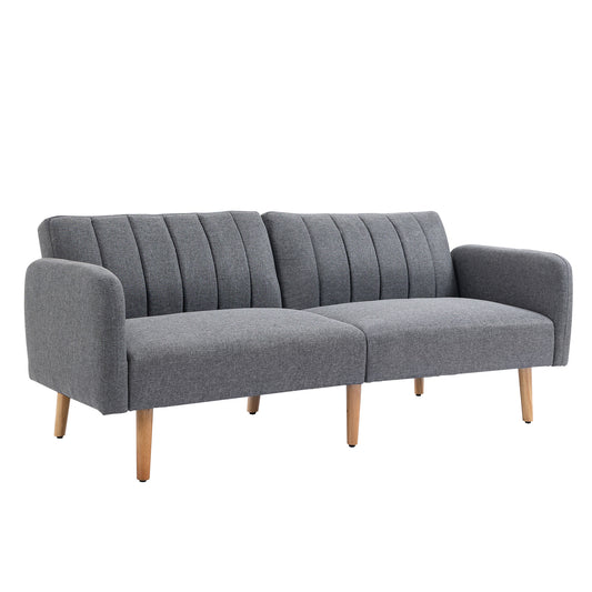 Slaapbank – Uitklapbare Sofa – Bedbank – Stofbank – Tweezitsbank – Verstelbare Rugleuning – Linnenlook Polyester – Rubberenhouten Poten – 173x75x73 cm – Comfortabel & Stabiel