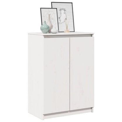 Modern White Solid Wood Pine Sideboard Cabinet with Lockable Doors & Adjustable Shelves - 60cm Wide Floor-Standing Storage Furniture, Fire-Resistant Hardwood Construction, Minimalist Design for Living Room, Hallway, Entryway