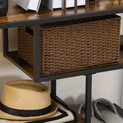 Industrieel Sidetable – Smalle Console Tafel – Opbergmeubel – Haltafel – Bijzettafel – Zwart Stalen Frame – Ruimtebesparend Ontwerp – Anti-Kiep Beveiliging