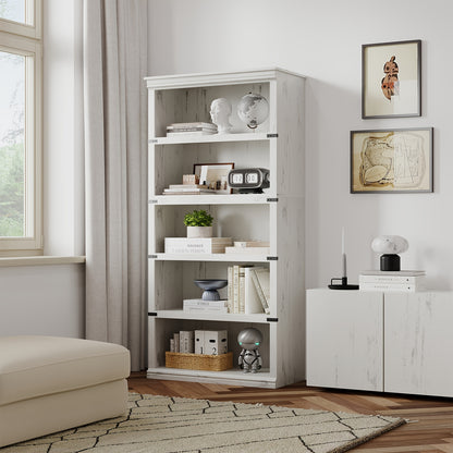 TACKVIEW Retro Style Bookcase - 800x320x171, 5.08 cm Antique White/Black Wooden Shelf with 6 Shelves, 2 Drawers & 2 Open Shelves, Freestanding Vertical Storage for Living Room, Bedroom, Office - Easy Assembly, Durable MDF & W