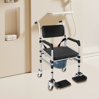Douchekruk – Douchestoel – Badkruk – Douchezitje – Douche-/Toiletstoel – Verstelbaar In Hoogte – Met 4 Wielen Met Remmen – Met Bidet En Veiligheidsriem – Stevig Metalen Frame Tot 160 kg
