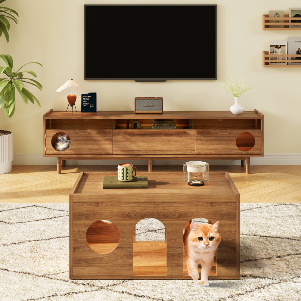 Salontafel – Koffietafel – Bijzettafel – Salontafel Met Opbergruimte – Dressoirtje – Nature Color – Modern Minimalistisch Design – Diervriendelijk Met Gemakkelijk Schoon Te Maken Oppervlak – Afmeting 80x50x40 cm