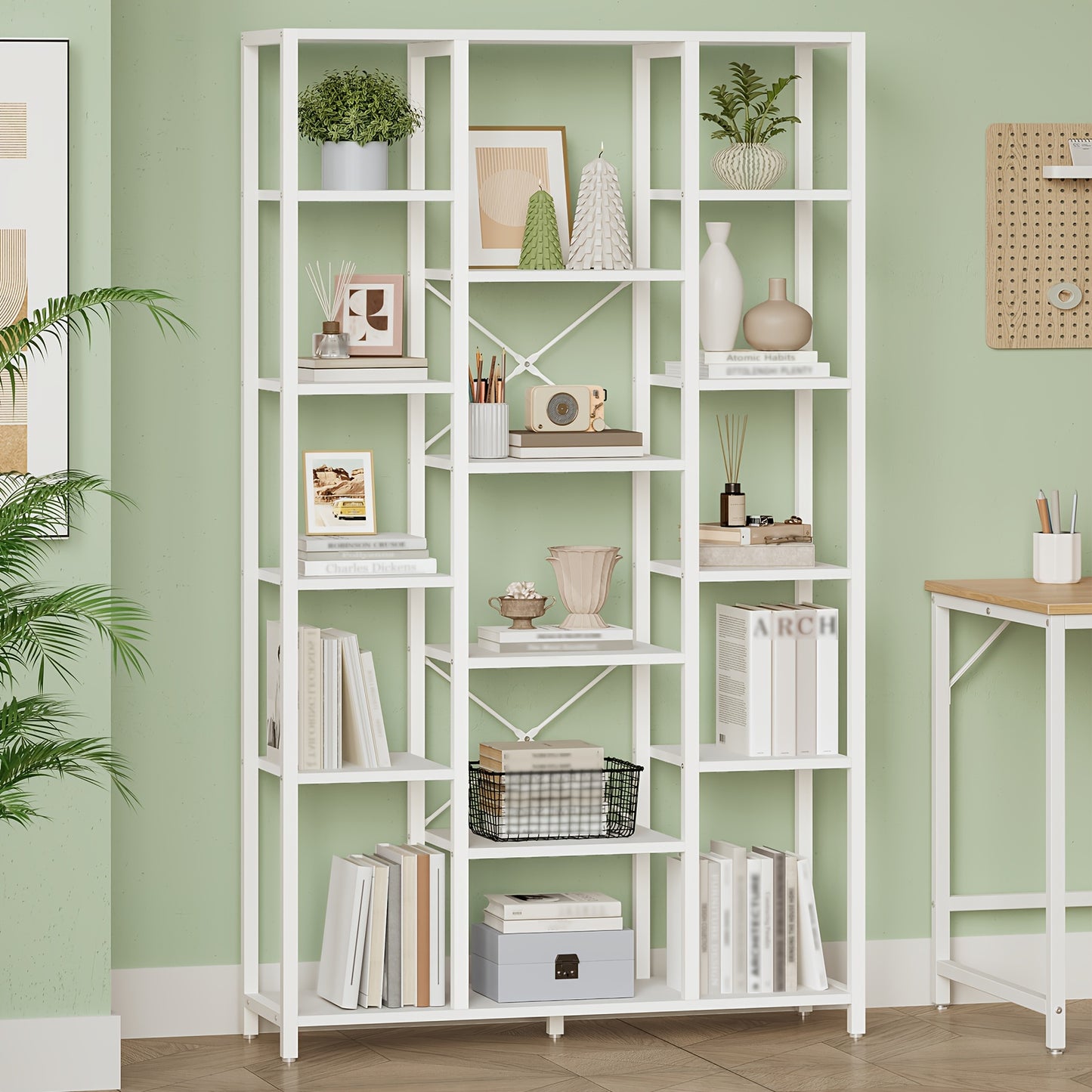 Boekenkast – Boekplank – Boekenrek – Opbergkast – Boekhouder – Wit – 15 Planken – Stevig Houten Frame – 170x100x30 cm