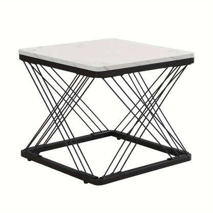 2pcs Modern Marble Coffee Table Set - Heavy-Duty Marble Look Square Tables with Height-Adjustable Legs & Assembly, Marble- Combination Table Suitable for, Office, Dorm - Space-Saving