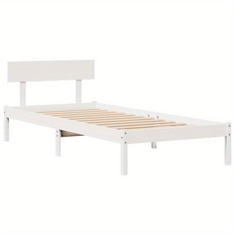 Solide Houten Bedframe – Eenpersoonsbed – Slaapbank – Bedombouw – Bedframe 90x200 cm – Wit – Verwijderbaar Hoofdeind & Voetbord – Geen Matras Nodig – Eenvoudig Te Monteren