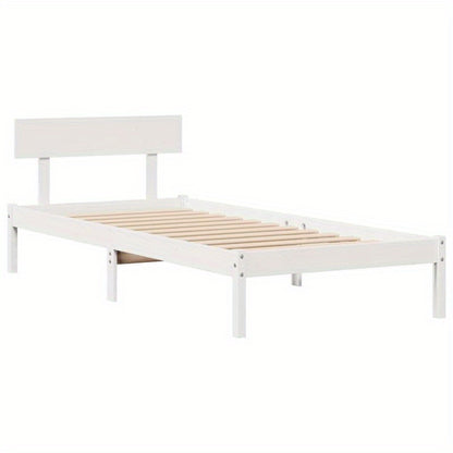 Solide Houten Bedframe – Eenpersoonsbed – Slaapbank – Bedombouw – Bedframe 90x200 cm – Wit – Verwijderbaar Hoofdeind & Voetbord – Geen Matras Nodig – Eenvoudig Te Monteren