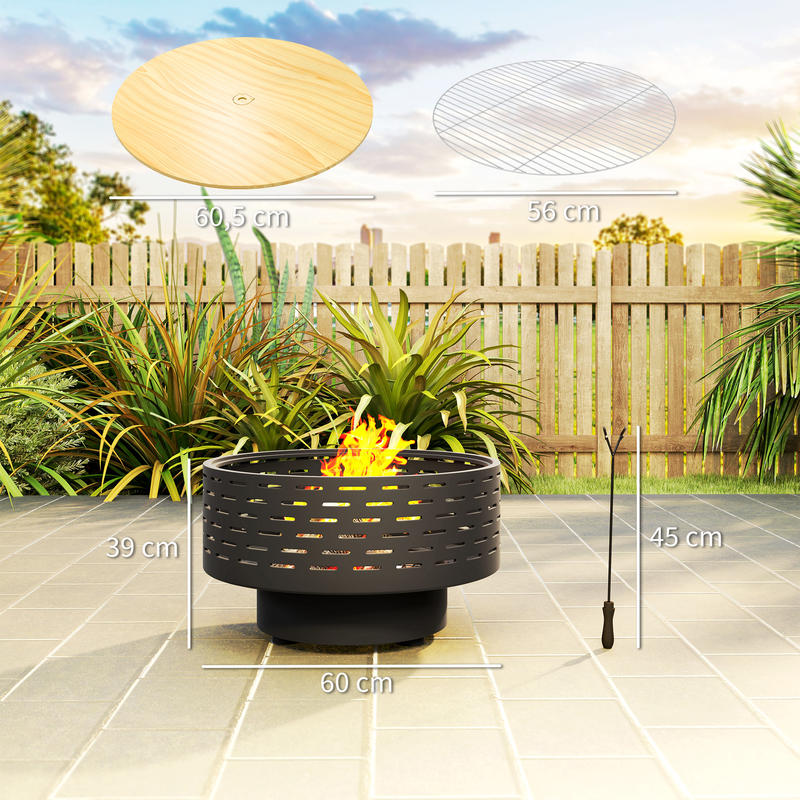 Vuurkorf – Vuurschaal – Buitenhaard – Firepit – Tuinhaard – 3-in-1 Design – Roestvrij Staal 60 x 39 cm