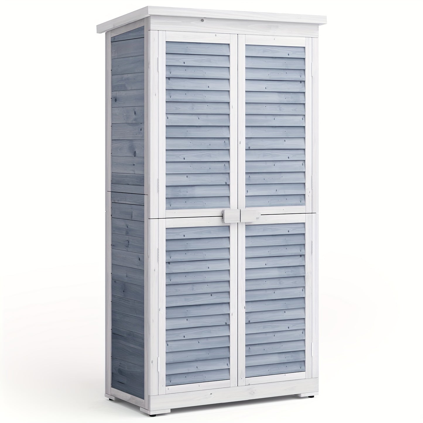 Houten Tuinkast – Tuinkast Met Schuifdeuren – Tuinberging – Buitenkast – Opbergkast – Grijs – 2-Laags Met Ruime Legplanken – Stevig Houten Materiaal