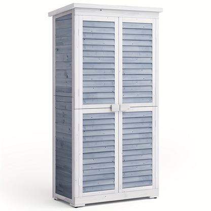 Houten Tuinkast – Tuinkast Met Schuifdeuren – Tuinberging – Buitenkast – Opbergkast – Grijs – 2-Laags Met Ruime Legplanken – Stevig Houten Materiaal