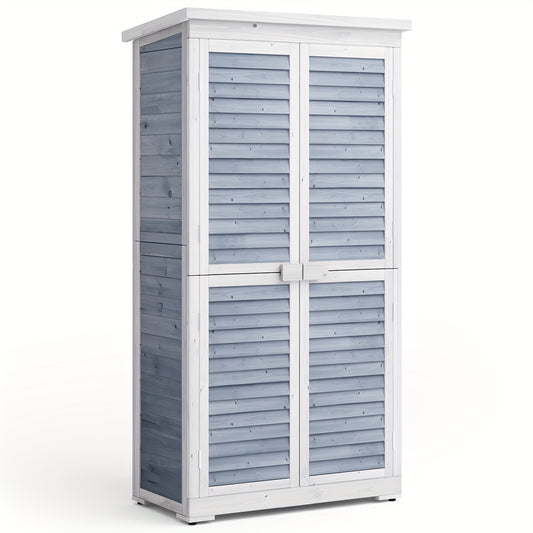 Houten Tuinkast – Tuinkast Met Schuifdeuren – Tuinberging – Buitenkast – Opbergkast – Grijs – 2-Laags Met Ruime Legplanken – Stevig Houten Materiaal