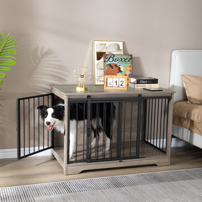 Hondenbench – Hondenkooi – Hondenkist – Hondenren – Hondenhok – Modern Licht Ivoor – Schuifdeuren Met Dubbel Sluitsysteem – Stevig Antiknaagsysteem – Geschikt Voor Kleine Tot Grote Honden – 60x100x68 cm – Hout En Staal