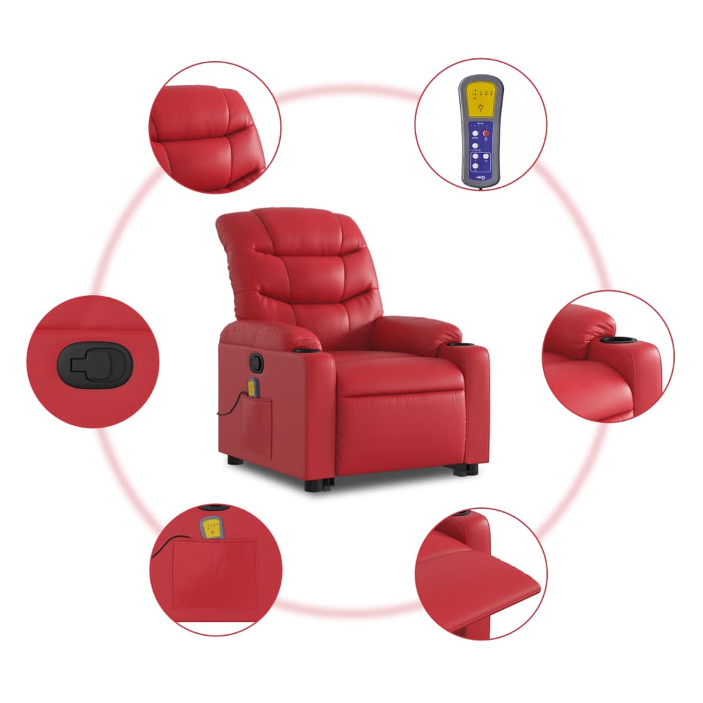 Elektrisch Verstelbare Sta-op Stoel – Sta Op Fauteuil – Opsta Stoel – Relaxstoel – Elektrische Relaxfauteuil – Vibratiemassage – Verstelbare Rugleuning – Rood
