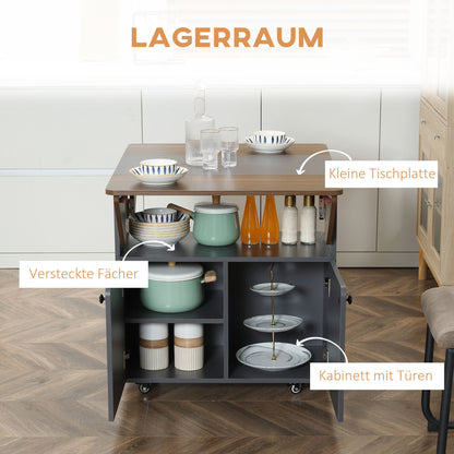 Opklapbare Tafel – Klaptafel – Vouwtafel – Tuintafel – Campingtafel – Met Opbergruimte – Vier Wieltjes – Lichtgrijs Donkerbruin – 70 x 83 x 75 cm