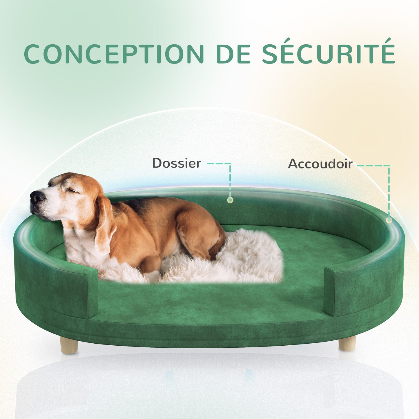 Hondenbankje – Dierenbank – Huisdierenbank – Kattenbankje – Groen – Zacht Fluwelen Bekleding – Afneembaar Wasbaar Kussen – Stevige Houten Poten – 100x70x25 cm – Geschikt Tot 30 kg