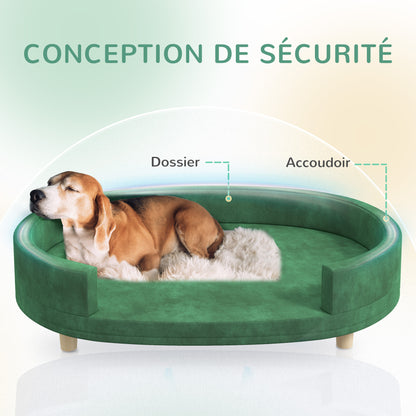 Hondenbankje – Dierenbank – Huisdierenbank – Kattenbankje – Groen – Zacht Fluwelen Bekleding – Afneembaar Wasbaar Kussen – Stevige Houten Poten – 100x70x25 cm – Geschikt Tot 30 kg