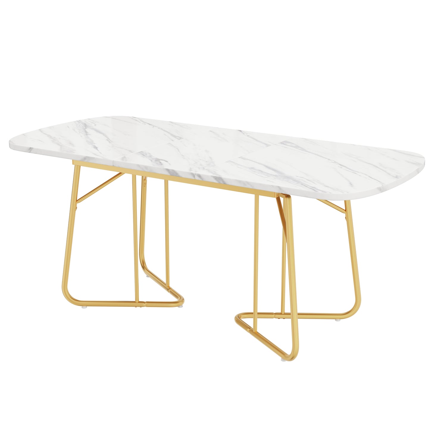 Uitschuifbare Eettafel – Uitklapbare Tafel – Verstelbare Eettafel – Marmeren Tafel – Witte Eettafel – Goudkleurige Metalen Poten – 140-180 cm Lengte – Modern Luxe Design